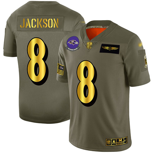 Ravens #8 Lamar Jackson Camo Gold Men's Stitched Football Limited 2019 Salute To Service Jersey Ravens #8 Lamar Jackson Camo Gold Men's Stitched Football Limited 2019 Salute To Service Jersey