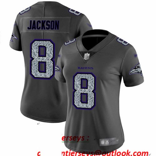 Ravens #8 Lamar Jackson Gray Static Women's Stitched Football Vapor Untouchable Limited Jersey Ravens #8 Lamar Jackson Gray Static Women's Stitched Football Vapor Untouchable Limited Jersey