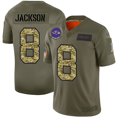 Ravens #8 Lamar Jackson Olive Camo Men's Stitched Football Limited 2019 Salute To Service Jersey Ravens #8 Lamar Jackson Olive Camo Men's Stitched Football Limited 2019 Salute To Service Jersey