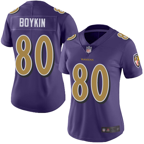 Ravens #80 Miles Boykin Purple Women's Stitched Football Limited Rush Jersey Ravens #80 Miles Boykin Purple Women's Stitched Football Limited Rush Jersey