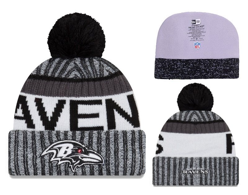 Ravens Black 2017 NFL Sideline Pom Knit Hat YD
