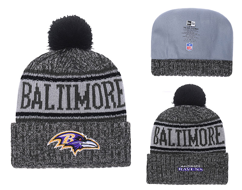 Ravens Black 2018 NFL Sideline Pom Knit Hat YD