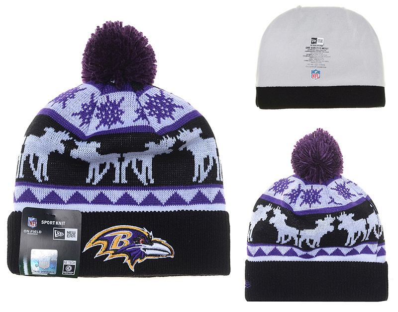 Ravens Fresh Logo Black Moose Pom Knit Hat YD