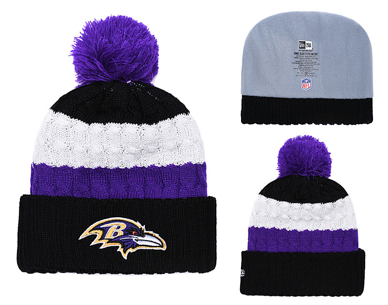 Ravens Fresh Logo White Black Pom Knit Hat YD