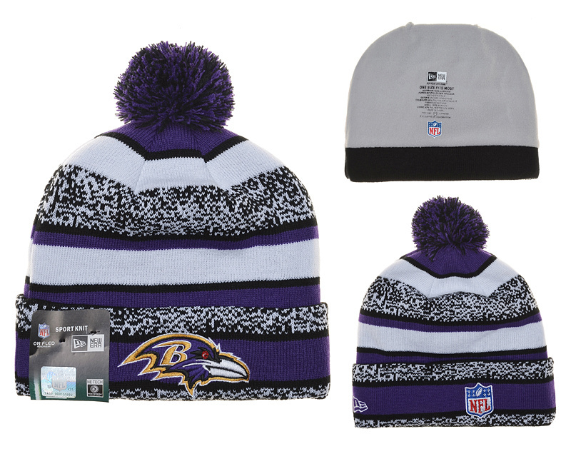 Ravens Fresh Logo White Purple Pom Knit Hat YD