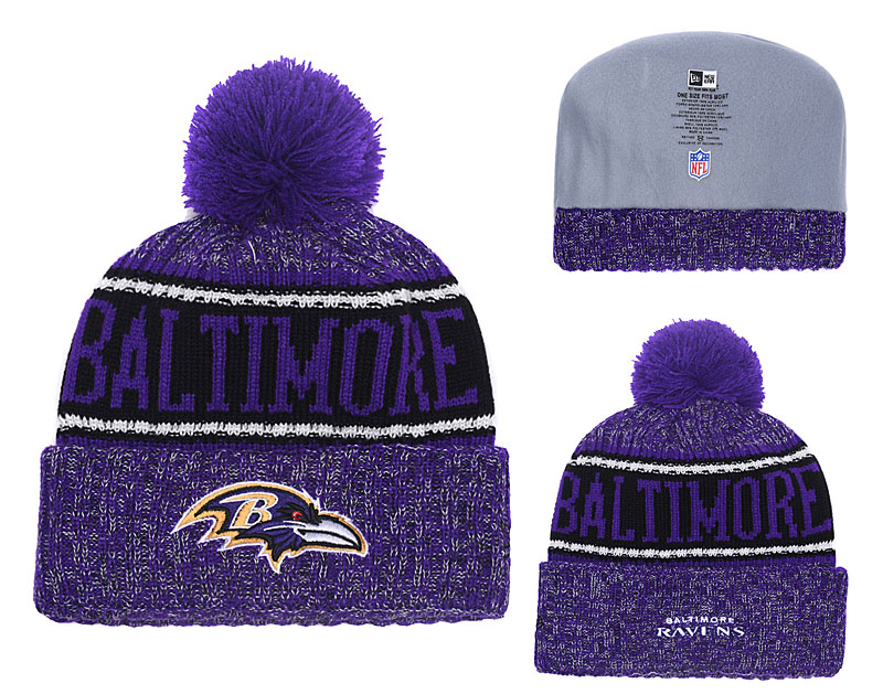 Ravens Purple 2018 NFL Sideline Pom Knit Hat YD