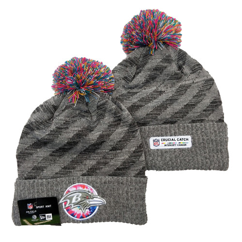 Ravens Team Logo Gray 2020 NFL Crucial Catch Sport Pom Cuffed Knit Hat YD