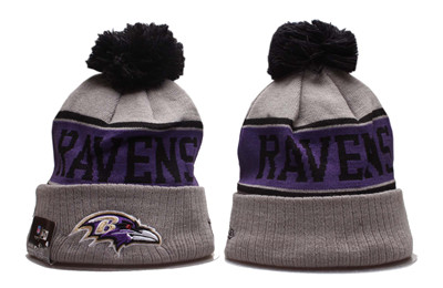 Ravens Team Logo Gray Red Pom Knit Hat YP
