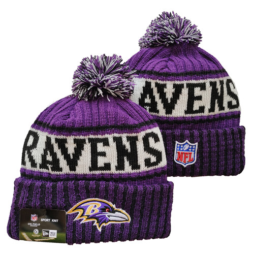 Ravens Team Logo Purple Pom Cuffed Knit Hat YD