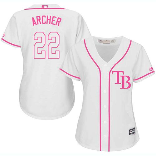 Rays #22 Chris Archer White Pink Fashion Women's Stitched MLB Jersey