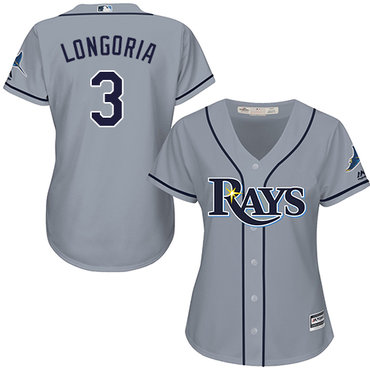 Rays #3 Evan Longoria Grey Road Women's Stitched MLB Jersey Rays #3 Evan Longoria Grey Road Women's Stitched MLB Jersey