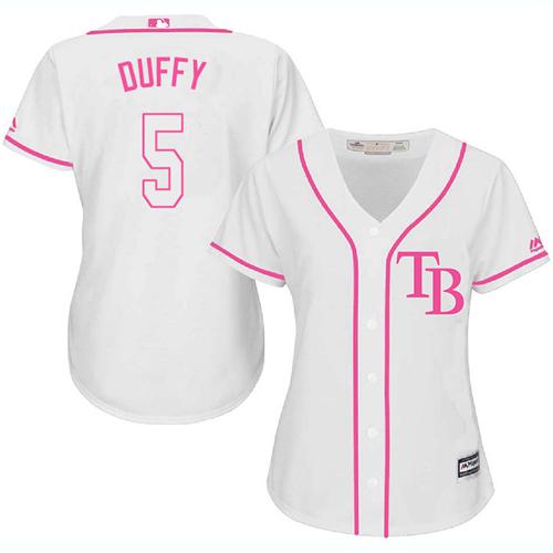 Rays #5 Matt Duffy White Pink Fashion Women's Stitched MLB Jersey