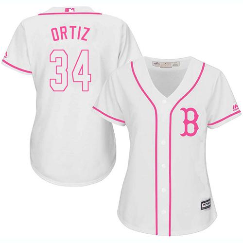 Red Sox #34 David Ortiz White Pink Fashion Women's Stitched MLB Jersey