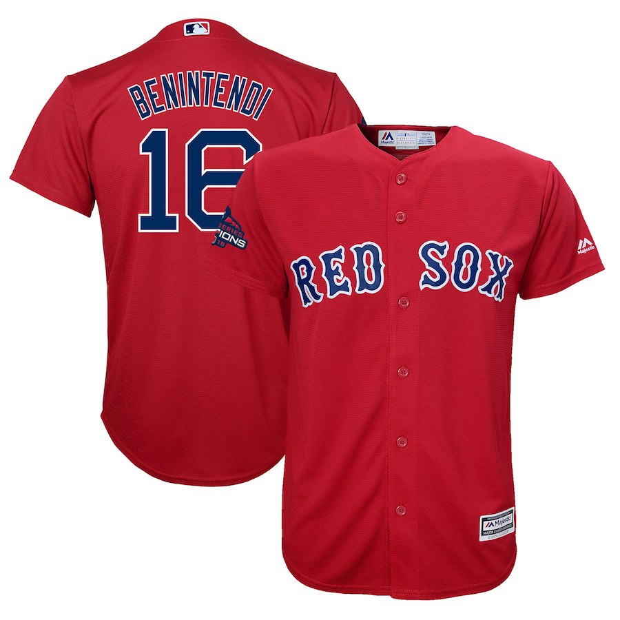 Red Sox 16 Andrew Benintendi Scarlet Youth 2018 World Series Champions Team Logo Player Jersey Red Sox 16 Andrew Benintendi Scarlet Youth 2018 World Series Champions Team Logo Player Jersey