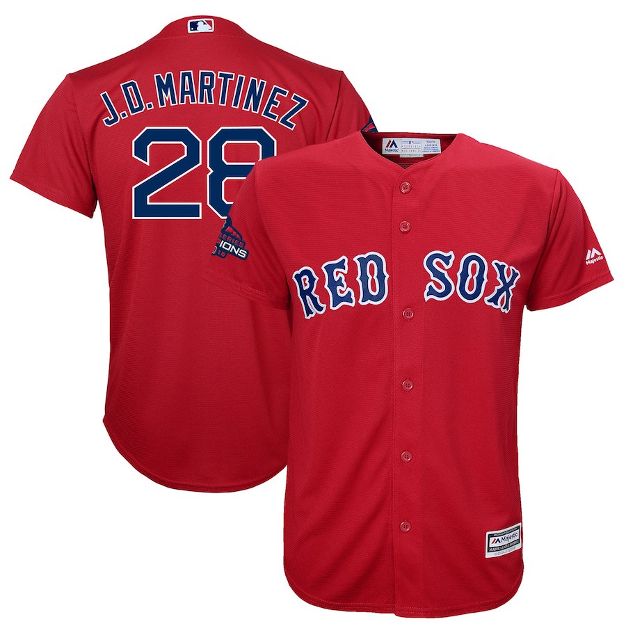 Red Sox 28 J.D. Martinez Scarlet Youth 2018 World Series Champions Team Logo Player Jersey Red Sox 28 J.D. Martinez Scarlet Youth 2018 World Series Champions Team Logo Player Jersey