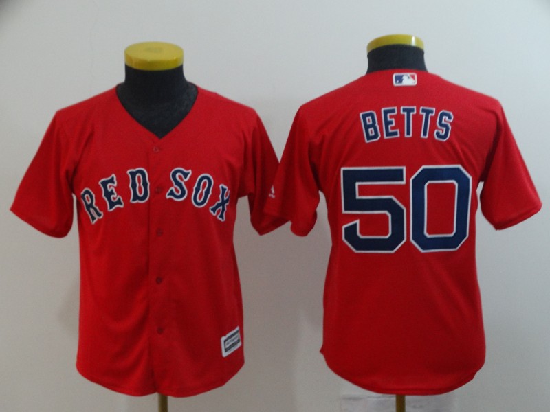 Red Sox 50 Mookie Betts Red Youth Cool Base Jersey