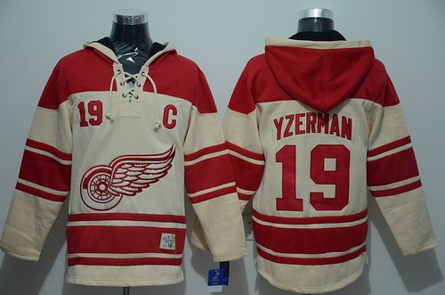 Red Wings #19 Steve Yzerman Cream Sawyer Hooded Sweatshirt