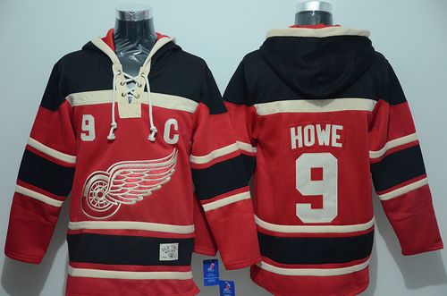Red Wings #9 Gordie Howe Red Sawyer Hooded Sweatshirt