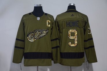 Red Wings 9 Gordie Howe Olive Green Adidas Jersey