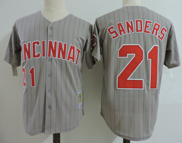 Reds 21 Reggie Sanders Gray Cooperstown Collection Jersey