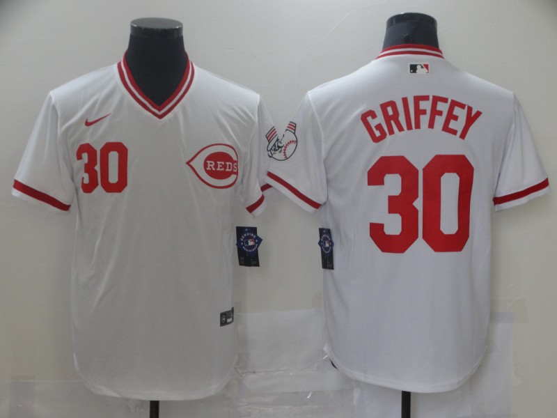 Reds 30 Ken Griffey Jr White Nike Throwback Jersey Reds 30 Ken Griffey Jr White Nike Throwback Jersey