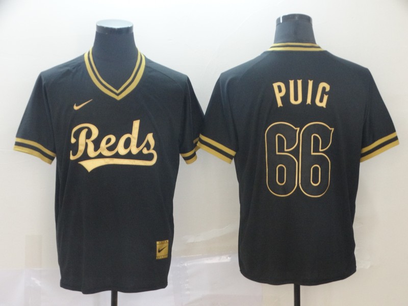 Reds 66 Yasiel Puig Black Gold Nike Cooperstown Collection Legend V Neck Jersey Reds 66 Yasiel Puig Black Gold Nike Cooperstown Collection Legend V Neck Jersey