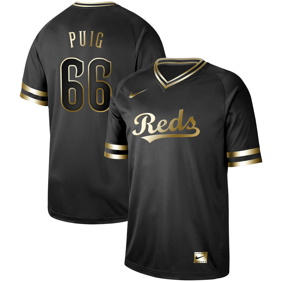 Reds 66 Yasiel Puig Black Gold Nike Cooperstown Collection Legend V Neck Jersey Reds 66 Yasiel Puig Black Gold Nike Cooperstown Collection Legend V Neck Jersey