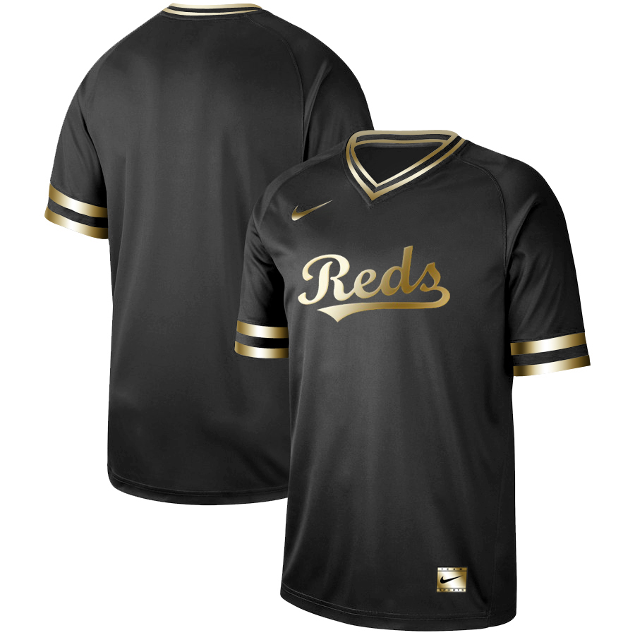Reds Blank Black Gold Nike Cooperstown Collection Legend V Neck Jersey Reds Blank Black Gold Nike Cooperstown Collection Legend V Neck Jersey