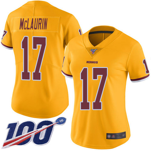Redskins #17 Terry McLaurin Gold Women's Stitched Football Limited Rush 100th Season Jersey Redskins #17 Terry McLaurin Gold Women's Stitched Football Limited Rush 100th Season Jersey