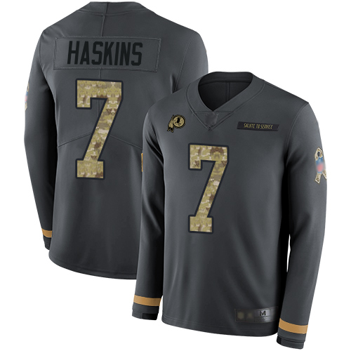 Redskins #7 Dwayne Haskins Anthracite Salute to Service Men's Stitched Football Limited Therma Long Sleeve Jersey Redskins #7 Dwayne Haskins Anthracite Salute to Service Men's Stitched Football Limited Therma Long Sleeve Jersey