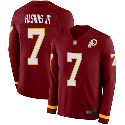 Redskins #7 Dwayne Haskins Jr Burgundy Red Team Color Youth Stitched Football Limited Therma Long Sleeve Jersey Redskins #7 Dwayne Haskins Jr Burgundy Red Team Color Youth Stitched Football Limited Therma Long Sleeve Jersey