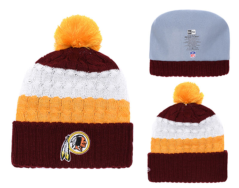 Redskins Classic White Burgundy Pom Knit Hat YD