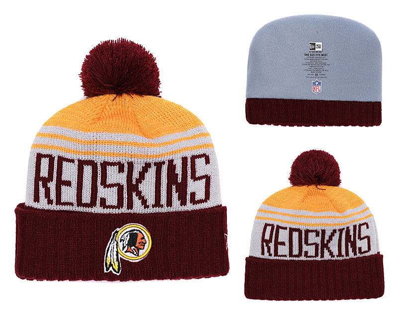 Redskins Fresh Logo White Burgundy Pom Knit Hat YD