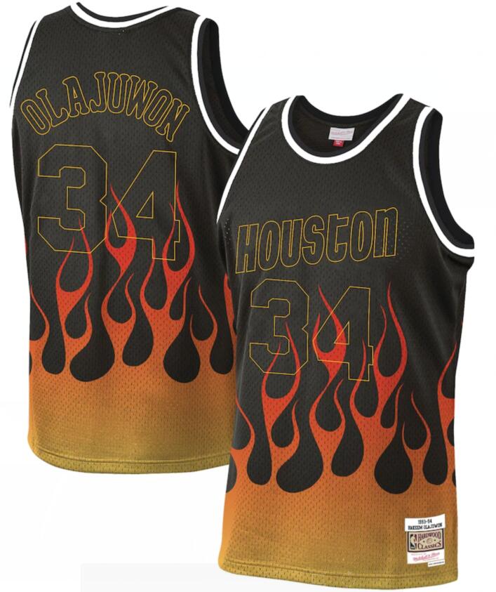 Rockets 34 Hakeem Olajuwon Black 1993-94 Hardwood Classics Flames Swingman Jersey Rockets 34 Hakeem Olajuwon Black 1993-94 Hardwood Classics Flames Swingman Jersey