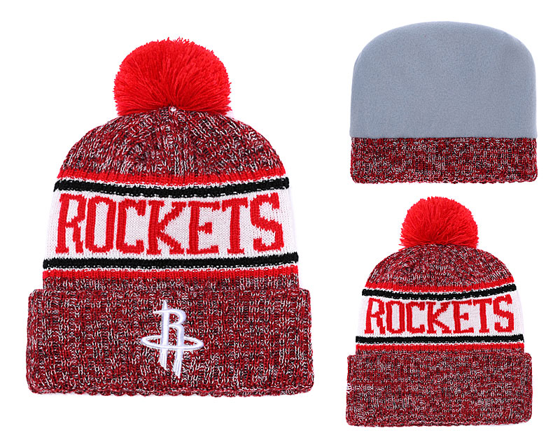 Rockets Team Logo Red Pom Knit Hat YD