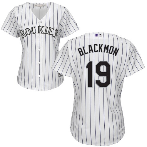 Rockies #19 Charlie Blackmon White Strip Home Women's Stitched MLB Jersey Rockies #19 Charlie Blackmon White Strip Home Women's Stitched MLB Jersey