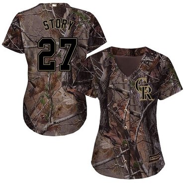Rockies #27 Trevor Story Camo Realtree Collection Cool Base Women's Stitched Baseball Jersey Rockies #27 Trevor Story Camo Realtree Collection Cool Base Women's Stitched Baseball Jersey