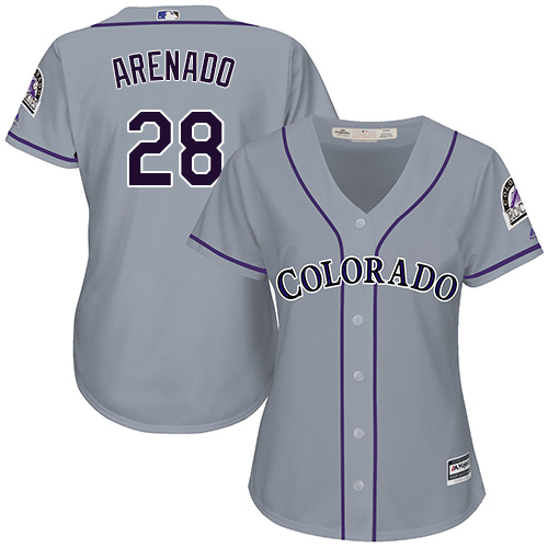 Rockies #28 Nolan Arenado Grey Road Women's Stitched MLB Jersey Rockies #28 Nolan Arenado Grey Road Women's Stitched MLB Jersey