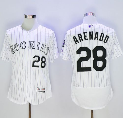 Rockies #28 Nolan Arenado White Strip Flexbase Authentic Collection Stitched MLB Jersey