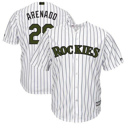 Rockies #28 Nolan Arenado White Strip New Cool Base 2018 Memorial Day Stitched Baseball Jersey