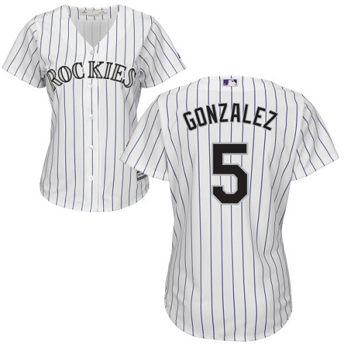Rockies #5 Carlos Gonzalez White Strip Home Women's Stitched MLB Jersey Rockies #5 Carlos Gonzalez White Strip Home Women's Stitched MLB Jersey