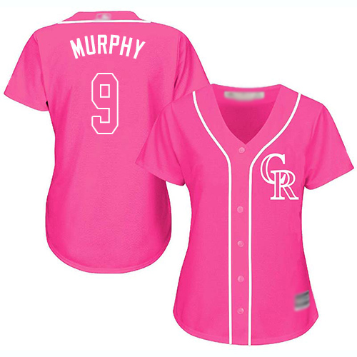 Rockies #9 Daniel Murphy Pink Fashion Women's Stitched Baseball Jersey Rockies #9 Daniel Murphy Pink Fashion Women's Stitched Baseball Jersey