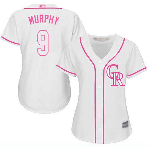 Rockies #9 Daniel Murphy White Pink Fashion Women's Stitched Baseball Jersey Rockies #9 Daniel Murphy White Pink Fashion Women's Stitched Baseball Jersey