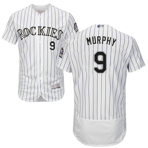 Rockies #9 Daniel Murphy White Strip Flexbase Authentic Collection Stitched Baseball Jersey Rockies #9 Daniel Murphy White Strip Flexbase Authentic Collection Stitched Baseball Jersey
