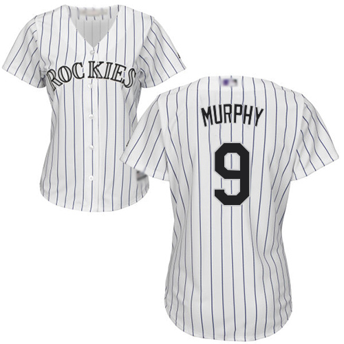Rockies #9 Daniel Murphy White Strip Home Women's Stitched Baseball Jersey Rockies #9 Daniel Murphy White Strip Home Women's Stitched Baseball Jersey