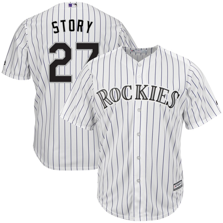 Rockies 27 Trevor Story White Cool Base Jersey