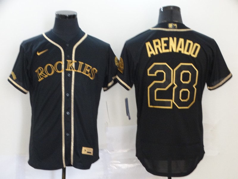 Rockies 28 Nolan Arenado Black Gold 2020 Nike Flexbase Jersey Rockies 28 Nolan Arenado Black Gold 2020 Nike Flexbase Jersey