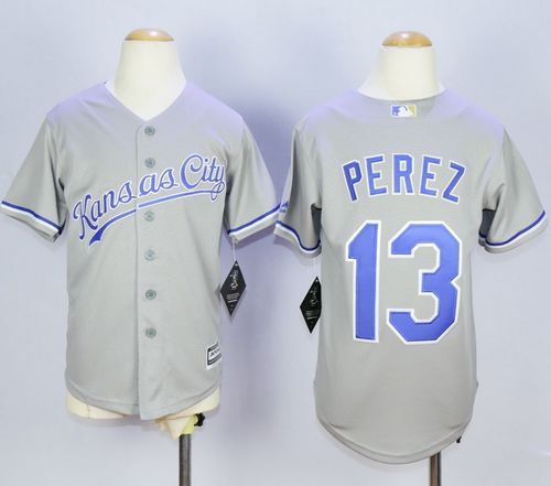 Royals #13 Salvador Perez Grey Cool Base Stitched Youth MLB Jersey Royals #13 Salvador Perez Grey Cool Base Stitched Youth MLB Jersey