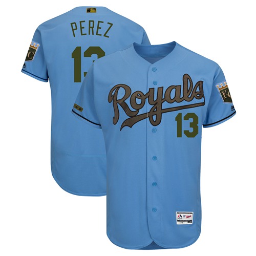 Royals #13 Salvador Perez Light Blue Flexbase Authentic Collection 2018 Memorial Day Stitched Baseball Jersey
