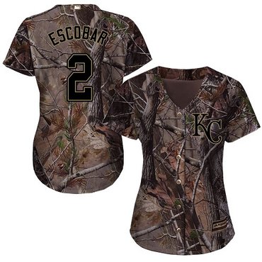 Royals #2 Alcides Escobar Camo Realtree Collection Cool Base Women's Stitched Baseball Jersey